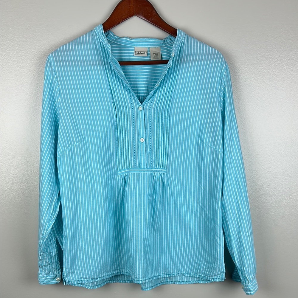 L.L. Bean Aqua Striped Blouse, Sz L